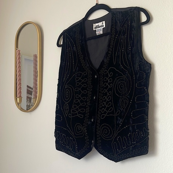 Tops - VINTAGE/Retro GORGEOUS Black Beaded Velvet Vest waistcoat Top